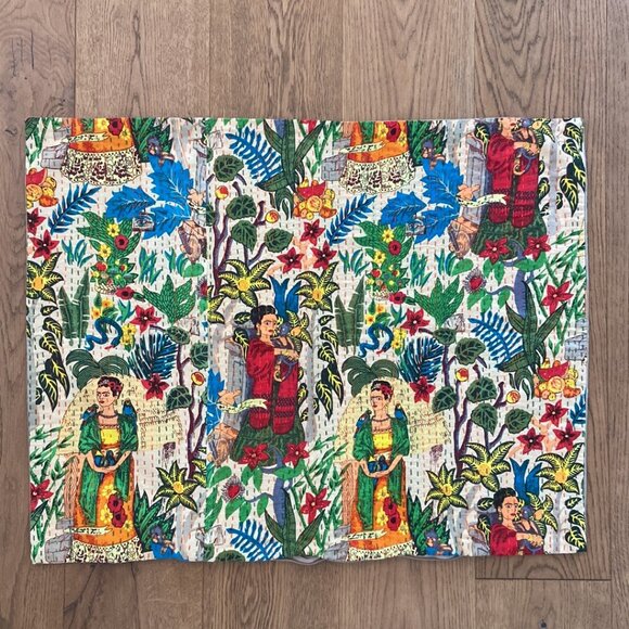 Frida Kahlo Kantha Quilt Large Pillow Shams - Picture 3 of 8